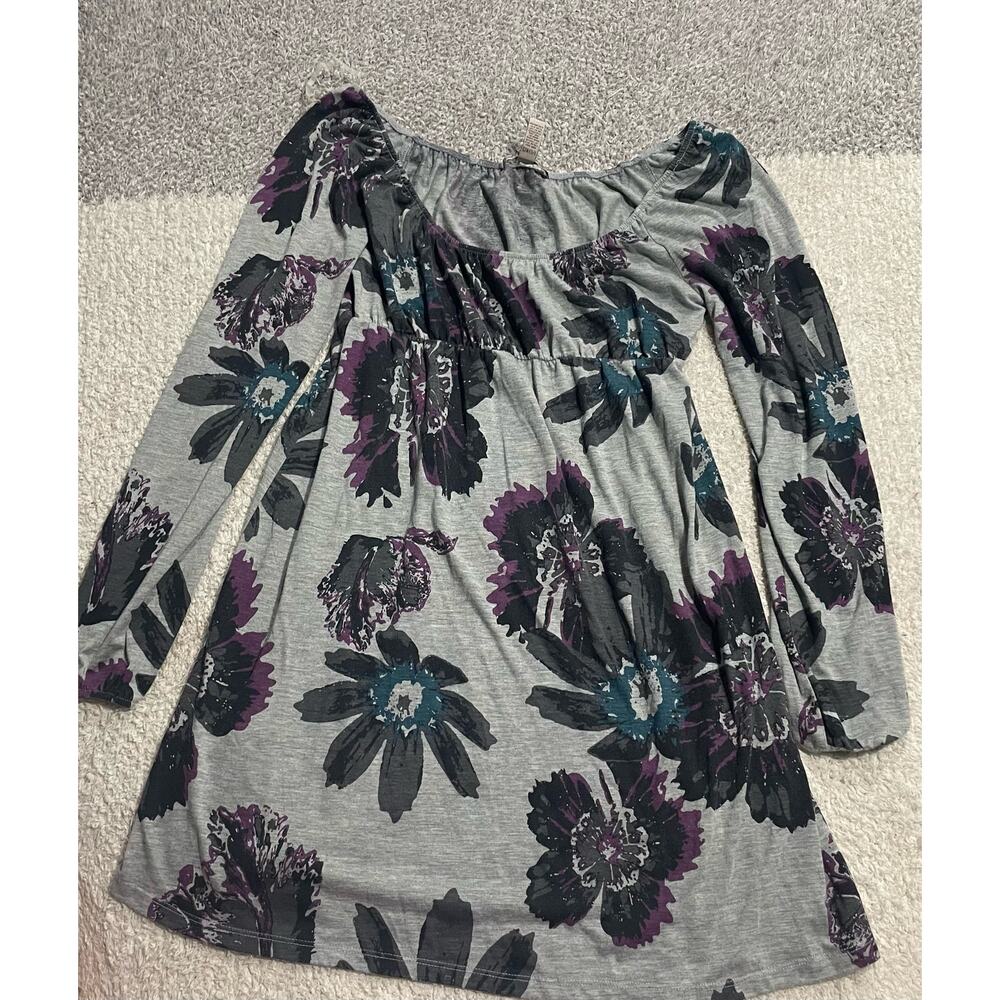 American Rag Cie Women's Sz Small Floral Off The Shoulder Flowy Dress Gray